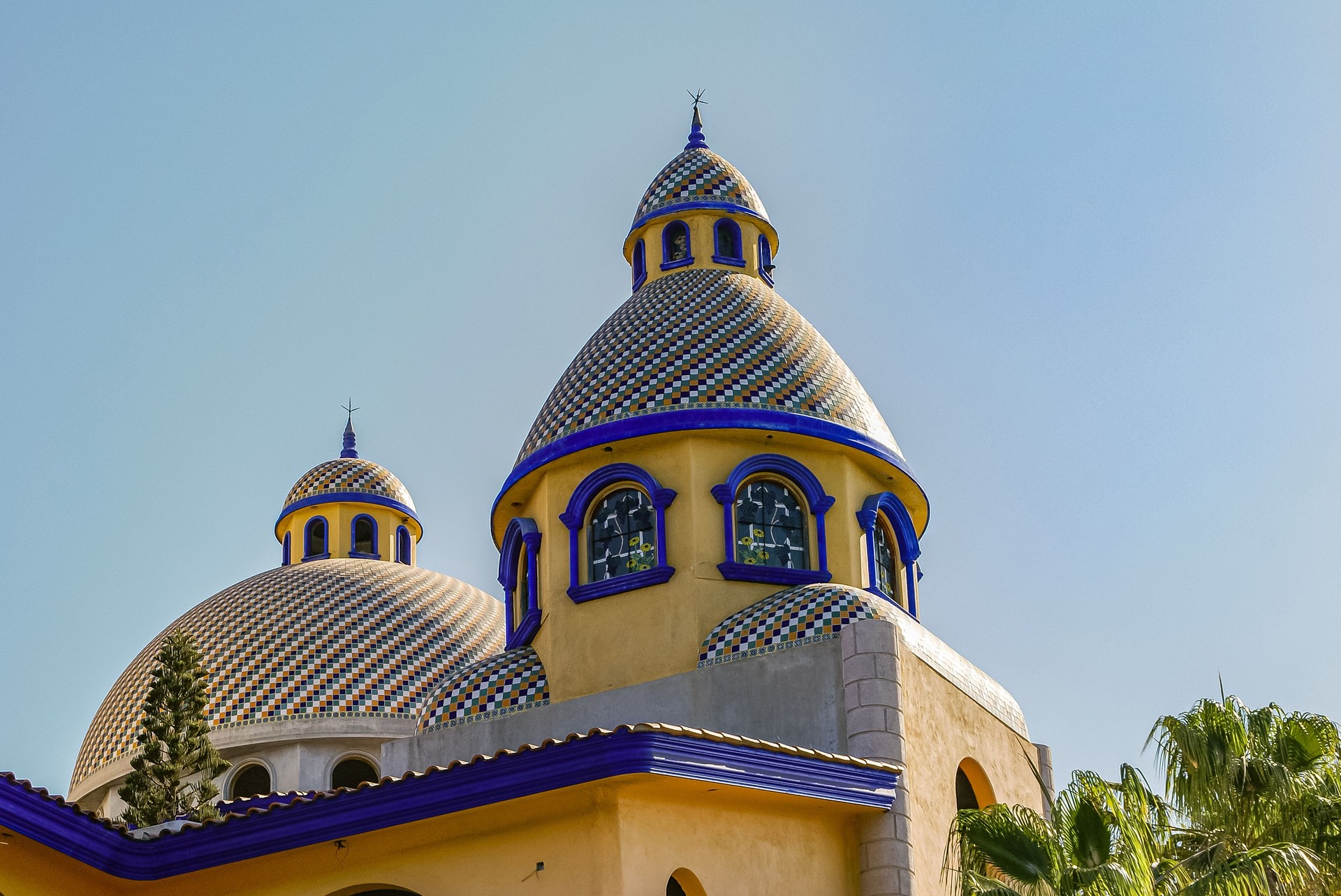 Moorish architecture of shopping mall along Paseo Claussen, Mazatlan, Mexico.